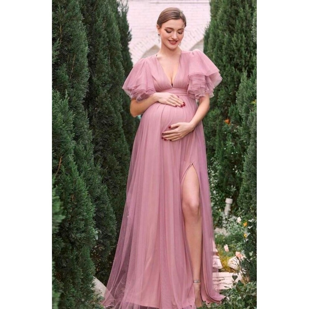 Pregnancy Photo Shoot Dress 2X Pink Baby‎ Shower Fairy Whimsy Tulle Empire Waist